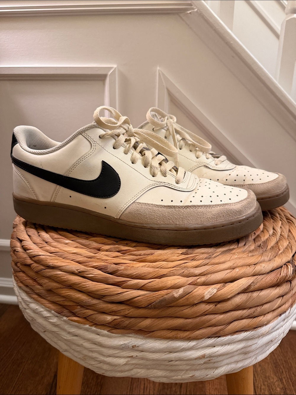 Nike Men’s Court Vision Low Cream and Black Low-Top Sneakers